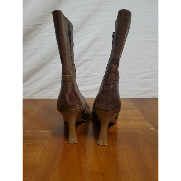 Los Canelos* Brown Flower Mexican Ostrich Ankle Mid Calf Bootie Boots Size 7 - Picture 4 of 8